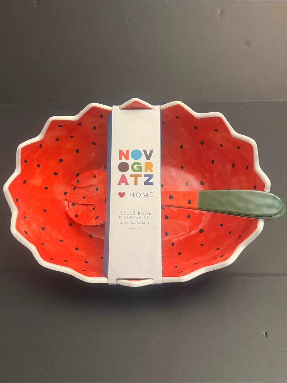 NOVOGRATZ Home 3pc Watermelon Melamine Salad Bowl &  Serving Set - 100% Melamine - Picture 3 of 9